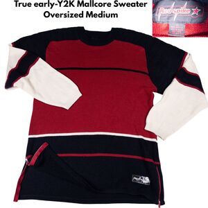 Vintage Y2K Spike Red Black Stripe‎ Sweater Men’s M Side Zip Mallcore Streetwear